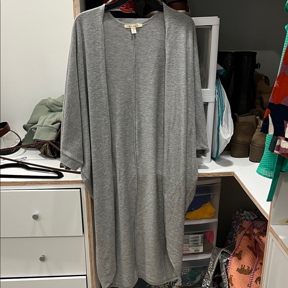 Gray Open Front Cardigan Large